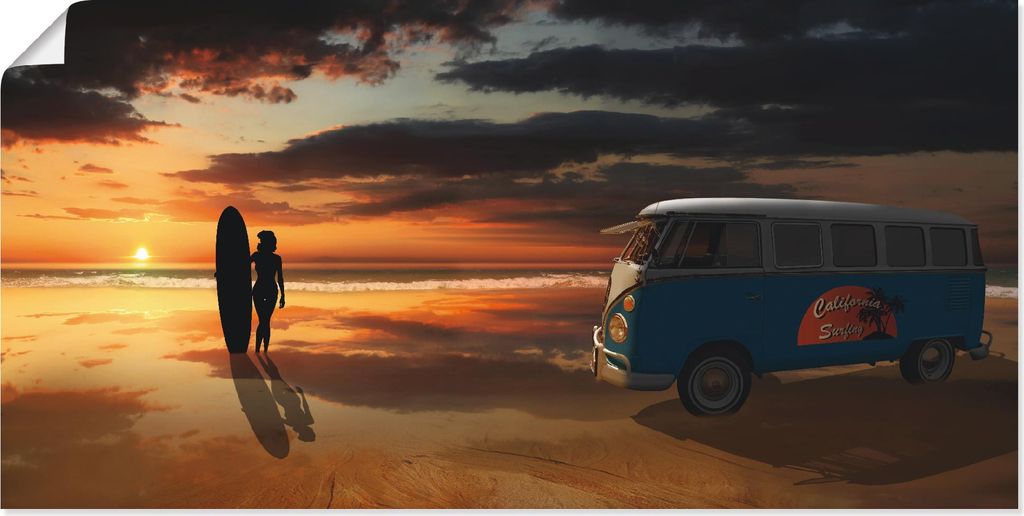 ARTland Poster Surfen in Kalifornien mit Camper T1 Größe: 150x75 cm