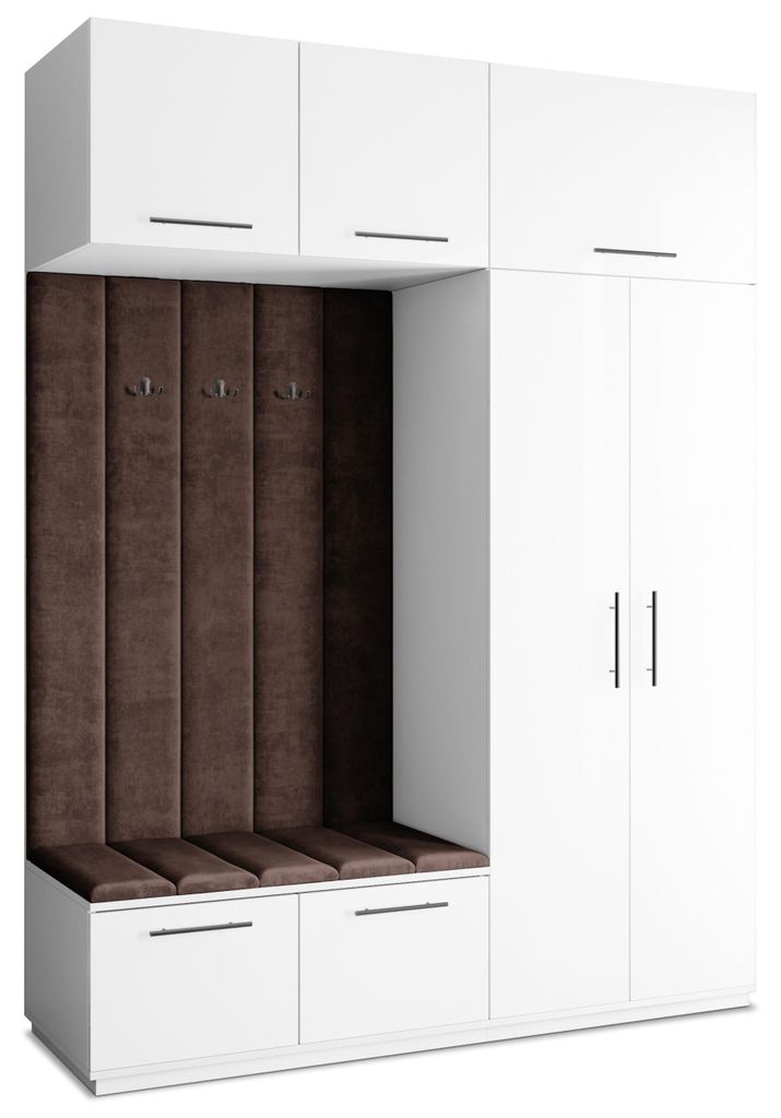 Masseno Garderobe-Set REMA 180/240/60 cm Modern Garderobenschrank Weiß, Veloursstoff MONOLITH 29 (Braun)