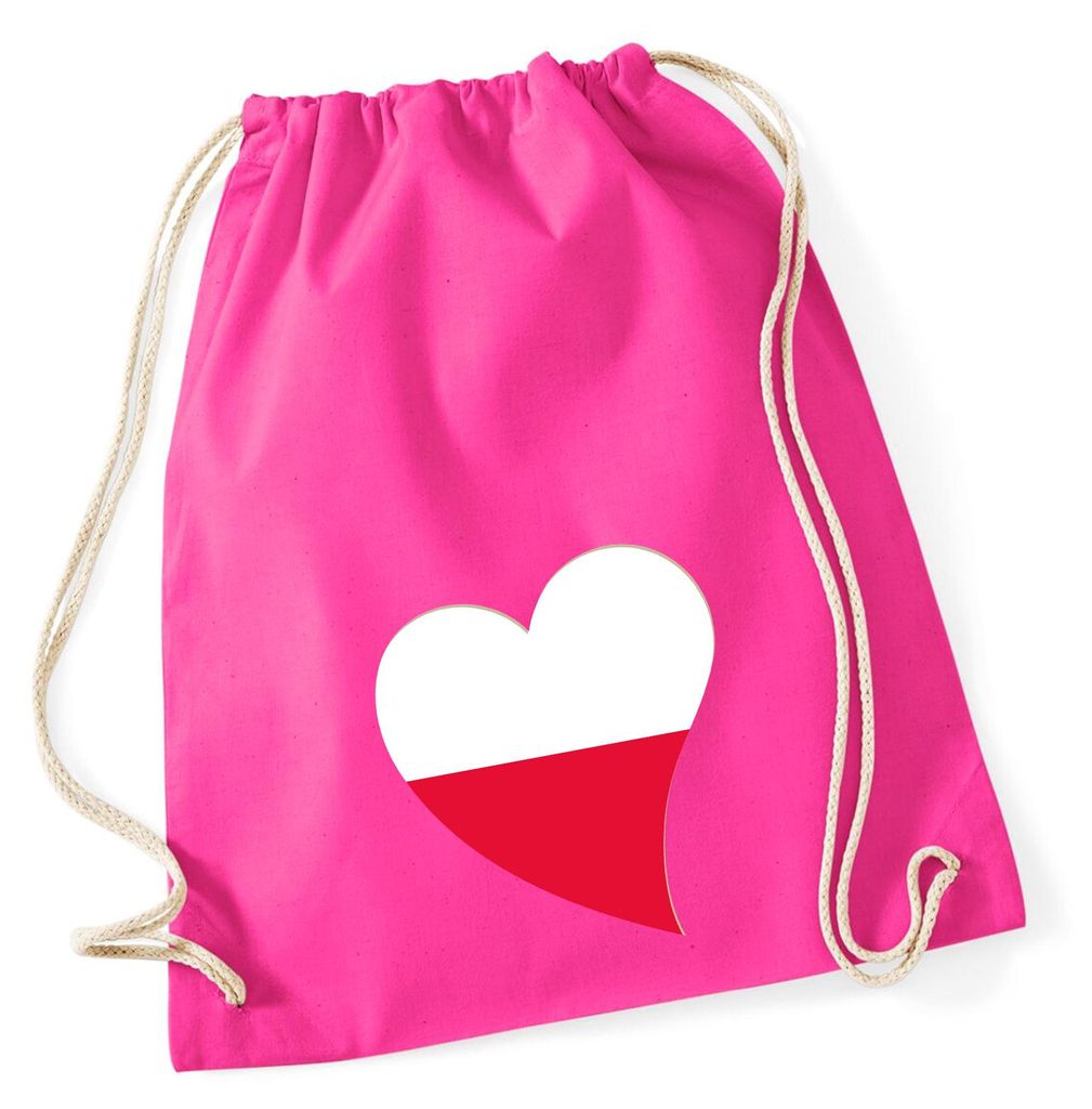 Huuraa Turnbeutel Polen Flagge Herz 12 Liter Fuchsia Baumwolle Rucksack Geschenkidee