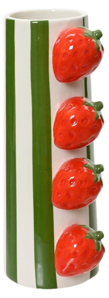 Decoris Vase Dolomit Erdbeer Deko Keramik 20,7cm grün rot