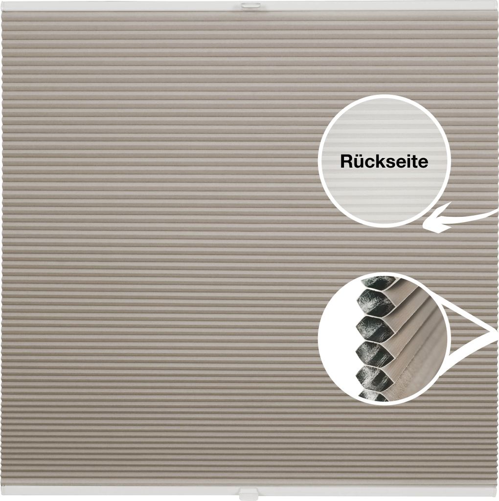 Waben-Plissee Thermo auf Maß für Fenster zum Anschrauben Farbe: Hellbeige, Größe: B): 131-140 cm, H): 201-250 cm