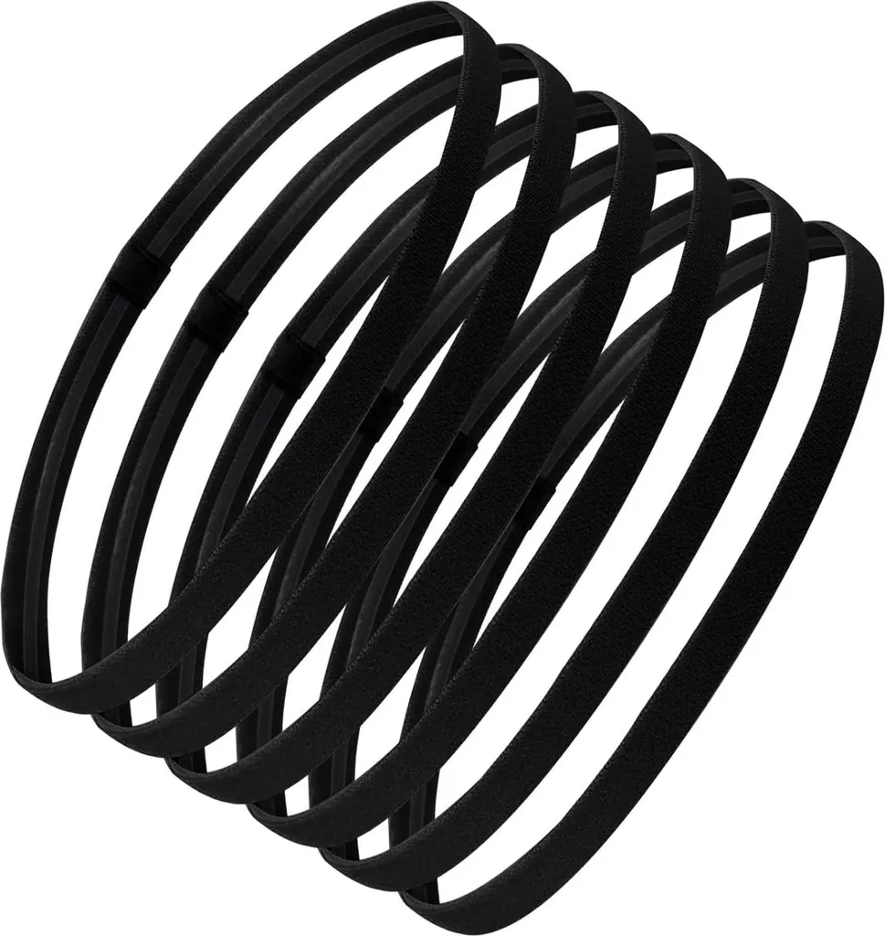 Pack de 6 bandeaux de sport fins noirs antidérapants pour le yoga