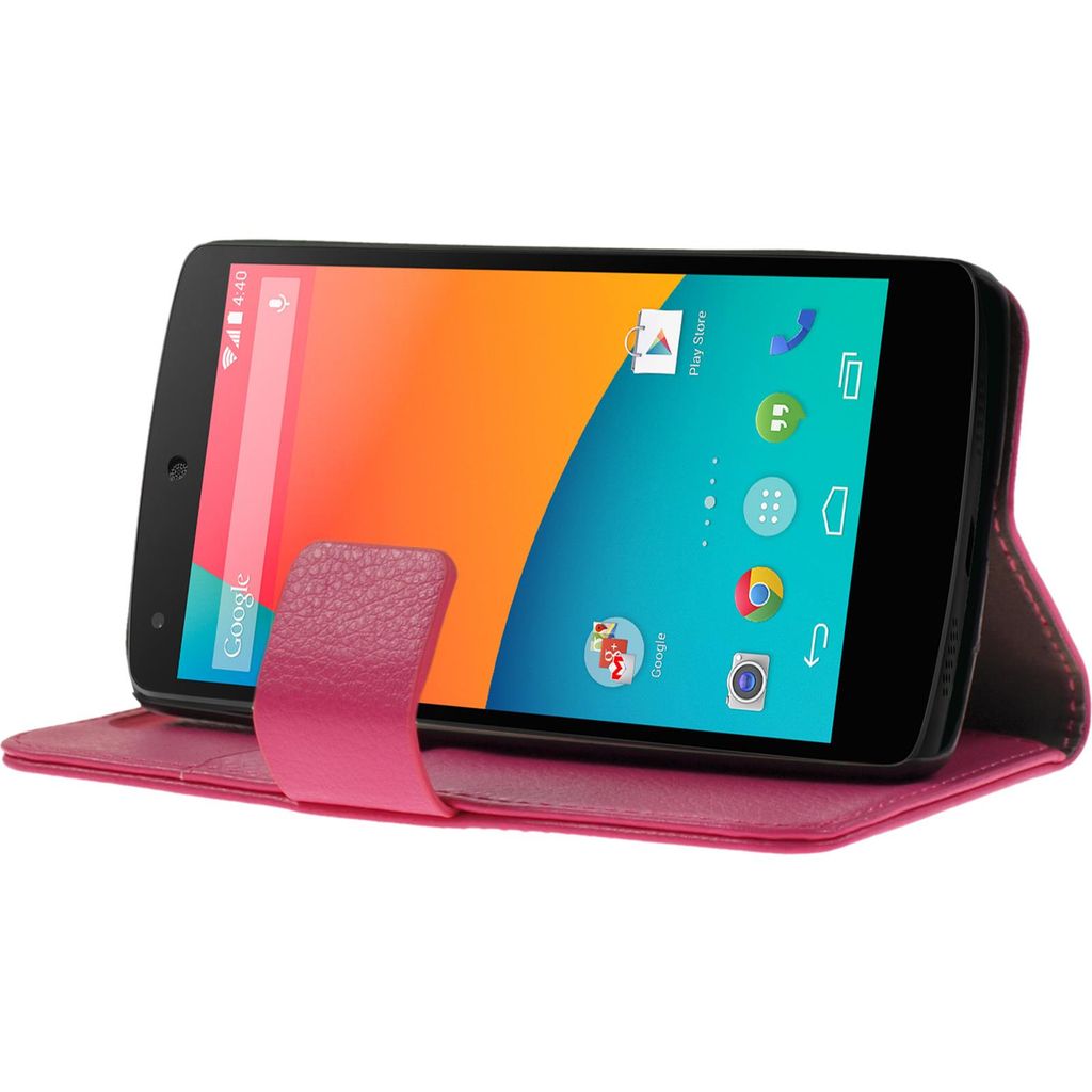PhoneNatic Kunst-Lederhülle kompatibel mit Google Nexus 5 - Wallet pink + 2 Schutzfolien