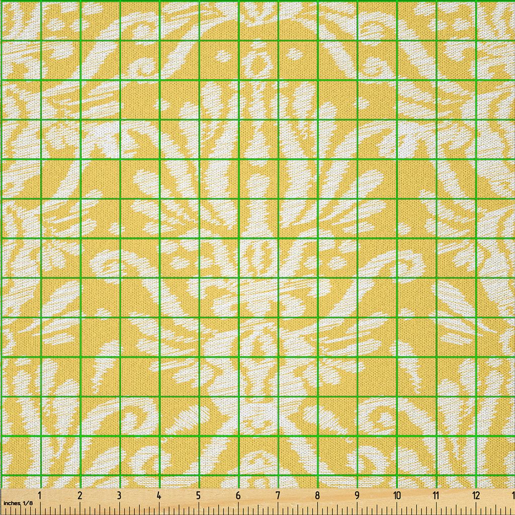 ABAKUHAUS Blumen Microfaser Stoff als Meterware , Rhythmische Ikat Damast-Blumen Asiatische inspirierte Zart Art Graphic Illustration, 5 M (230 x 5...