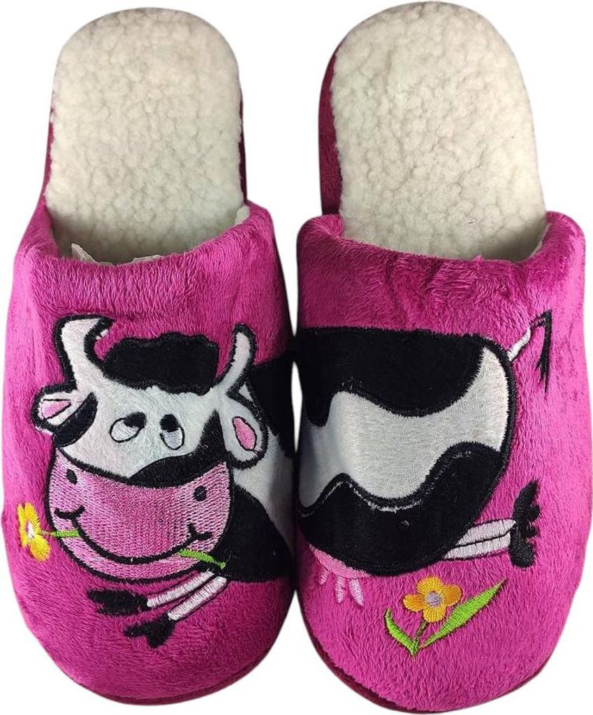 Damen Hausschuhe Lustige mit Kuh Pantoffeln Plüsch Kuschelige Slippers DunkelRosa Gr.39