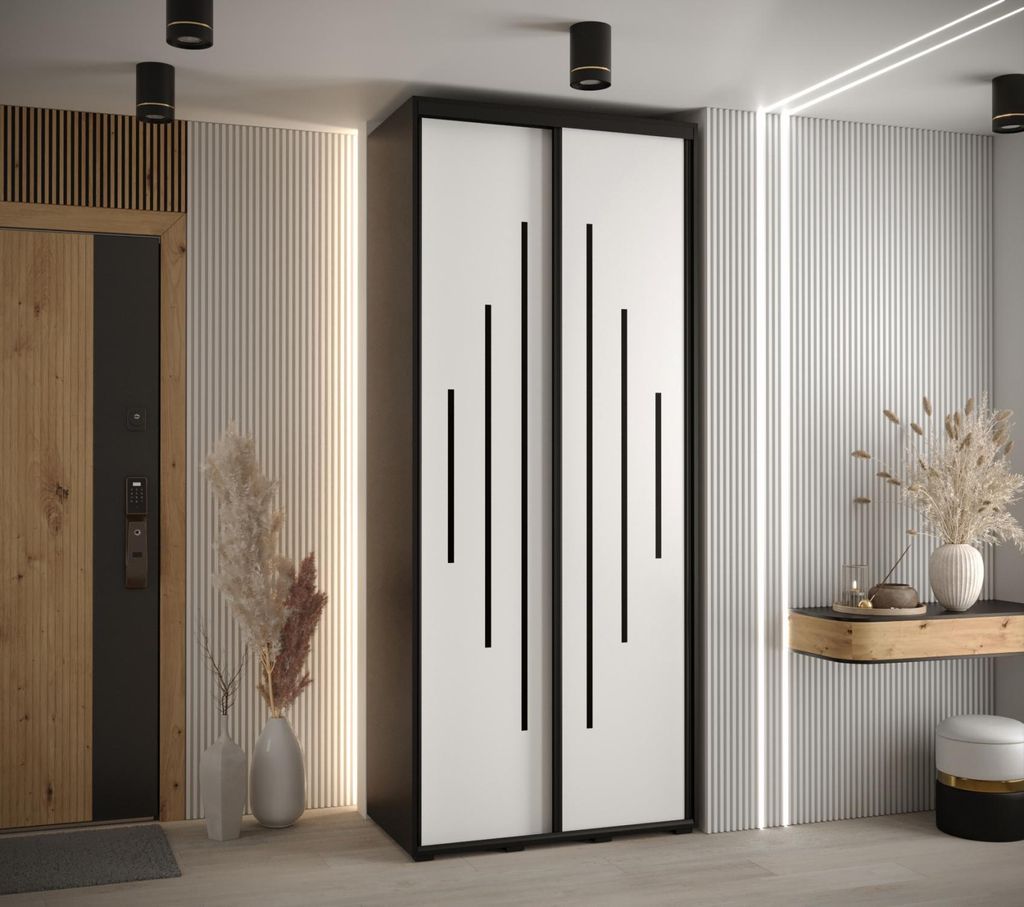 Kleiderschrank YVONA 12 - 110/60 cm, schwarz / weiß / schwarz