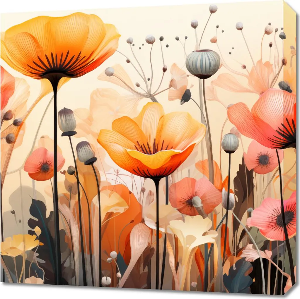 Décoration Murale Coquelicots dansants 60x60 cm - Toile Imprimée Florale