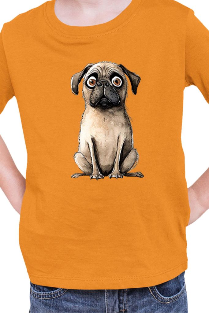 Kinder T-Shirt Funny Dogs Breeds Pug Dog Breed 020, 9-11 Jahr - 140 / Orange
