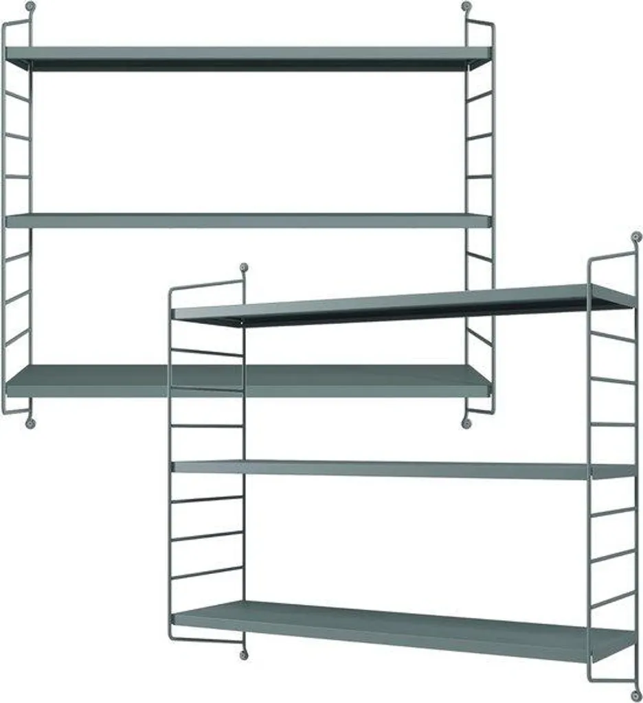 Rayonnage mural design en métal gris-bleu - Set de 2 unités 6 niveaux