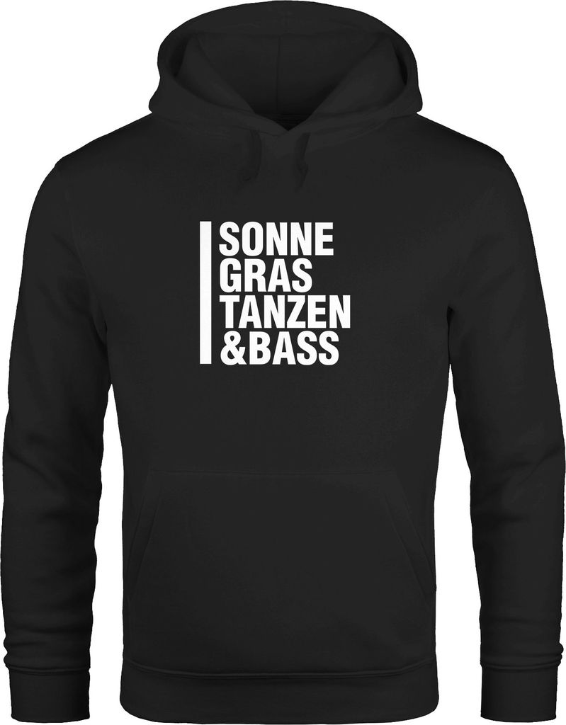Hoodie Herren Techno Drogen - Sonne Gras Tanzen und Bass - Festival Moonworks schwarz XS