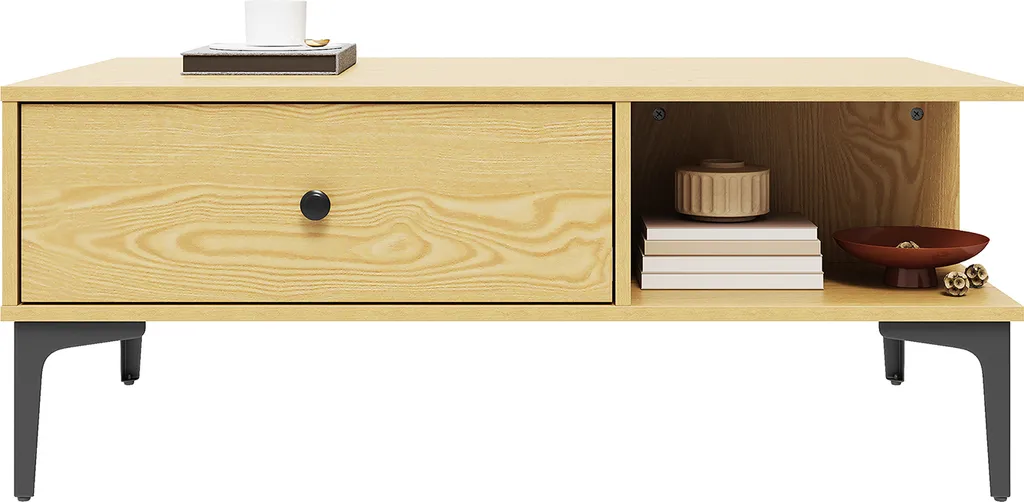 Tavolino Salotto Legno SONNI 100cm Moderno con 2 Cassetti Salvaspazio