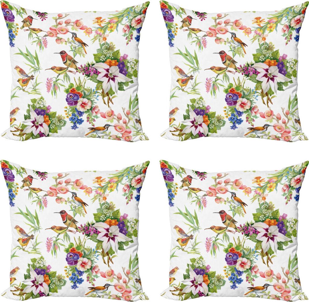 ABAKUHAUS Blumen Kissenbezug Set (4 Stück), Exotische Frühlingsblumen, Moderner Doppelseitiger Digitaldruck, 40 cm x 40 cm, Mehrfarbig