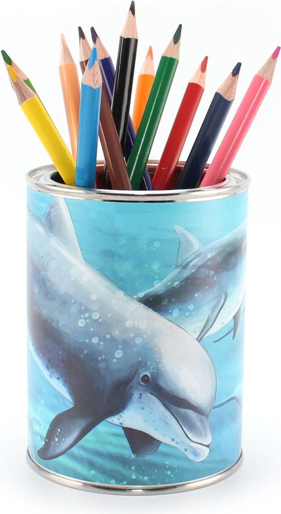 Stiftebecher Delfine inkl. 12 Dreikant Buntstiften Kinder Stifteköcher Stiftehalter Schreibtisch Organizer Mädchen Junge
