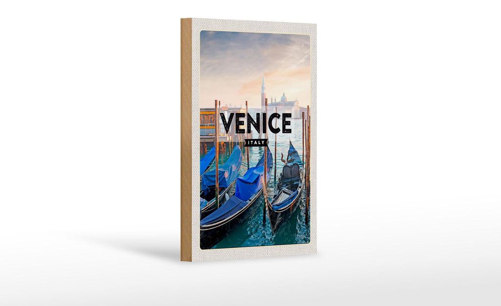 Holzschild Reise 12x18cm Venice Venedig Boote Meer