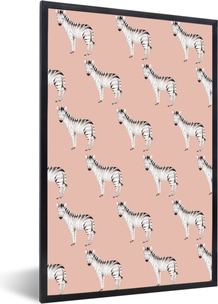 MuchoWow MuchoWow Gerahmtes Poster Zebra - Muster - Pastell 20x30 cm - Poster mit zchwarzem Bilderrahmen - Drucken - Bilder Poster im Rahmen