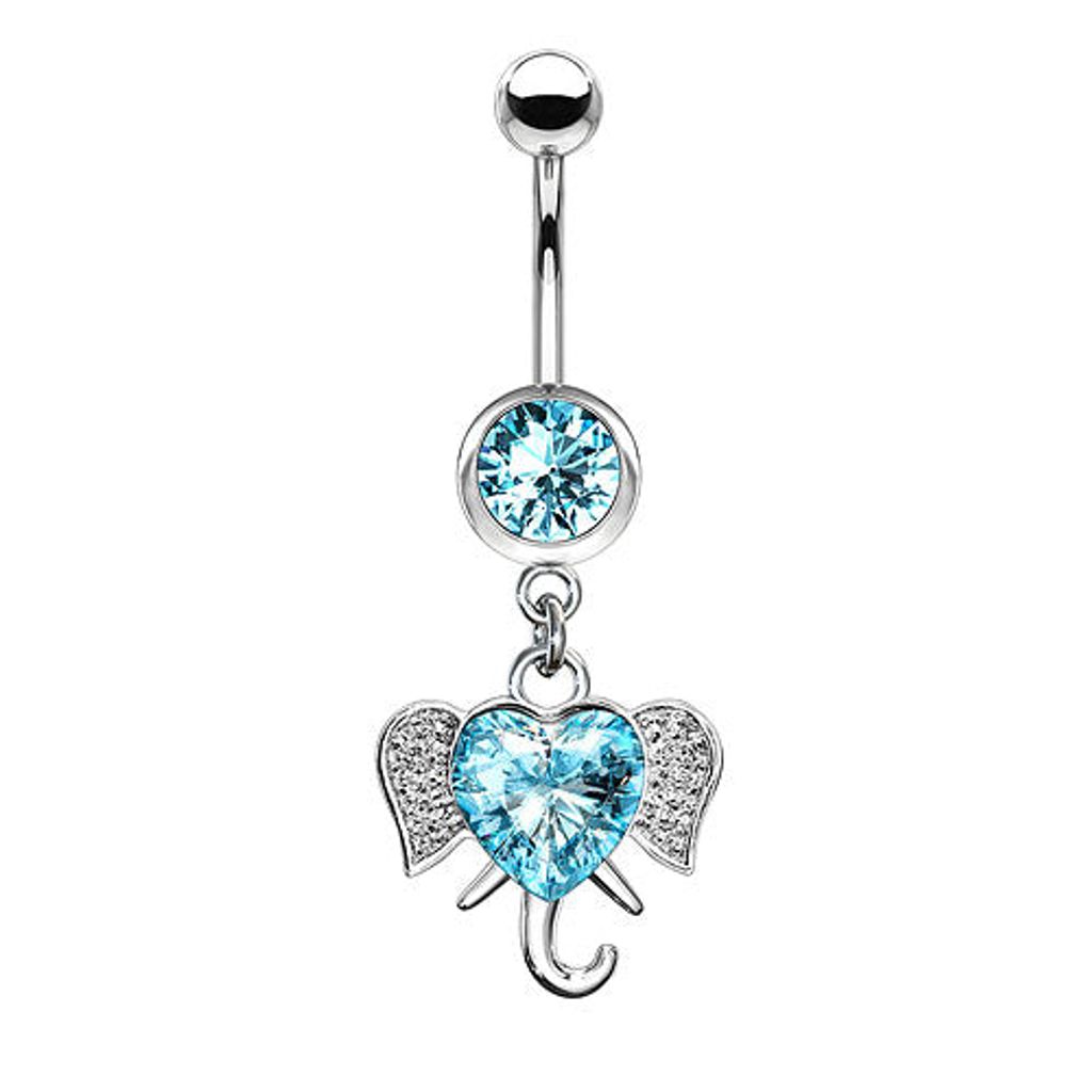 Taffstyle Bauchnabelpiercing Bauchnabelpiercing Banane Stecker Kristall Elefant Herz Anhänger, Aqua