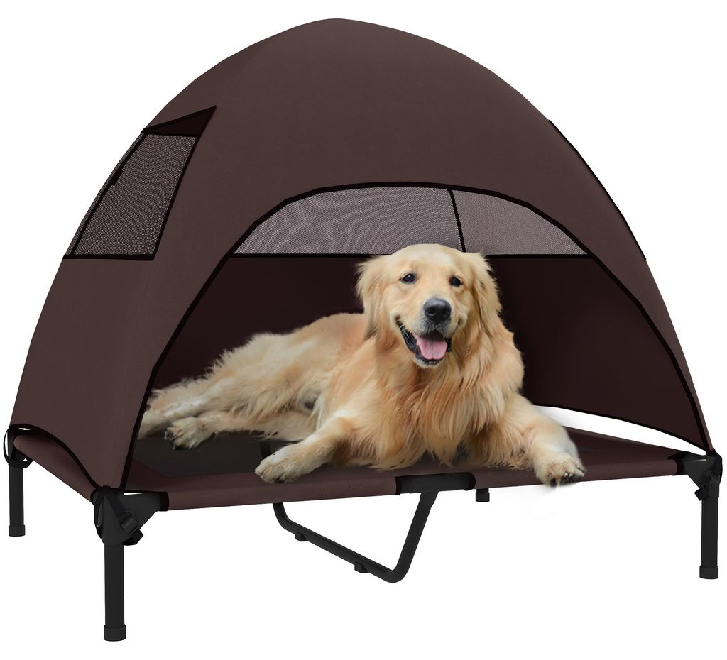 PawHut Hundeliege Outdoor mit Dach, Erhöhtes Hundebett für Große Hunde