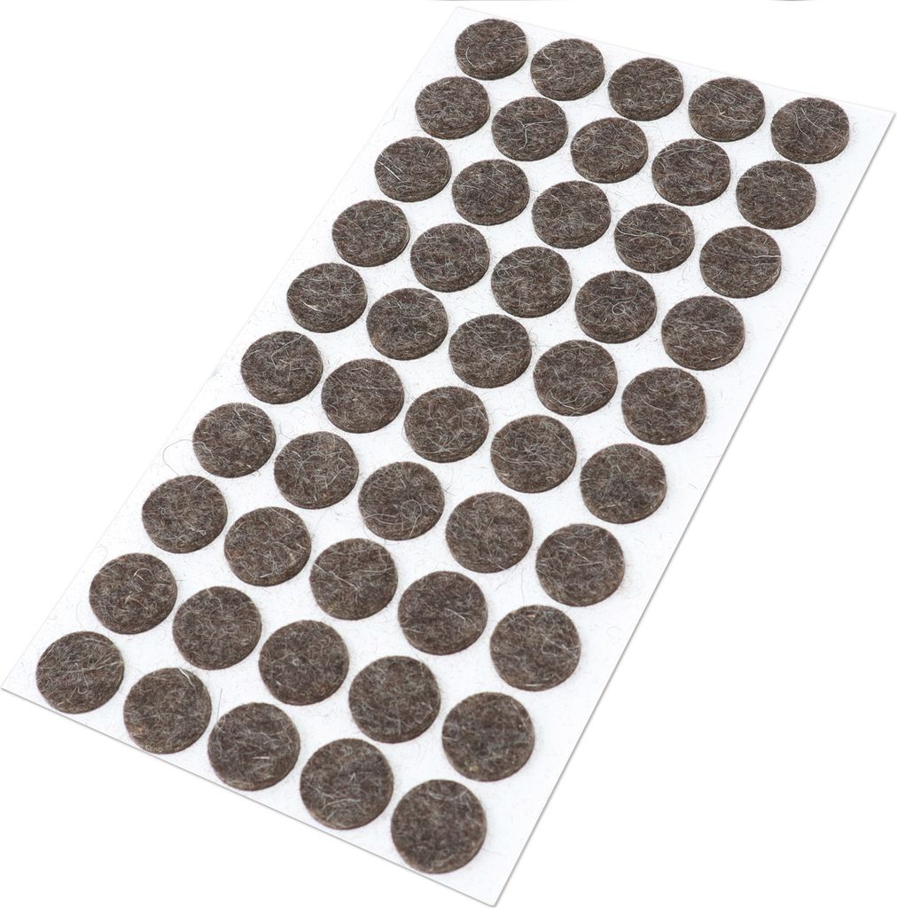 Adsamm | 50 x Woll-Filzgleiter | Ø 16 mm | Braun | rund | 3 mm starke selbstklebende Möbelgleiter aus echtem Wollfilz