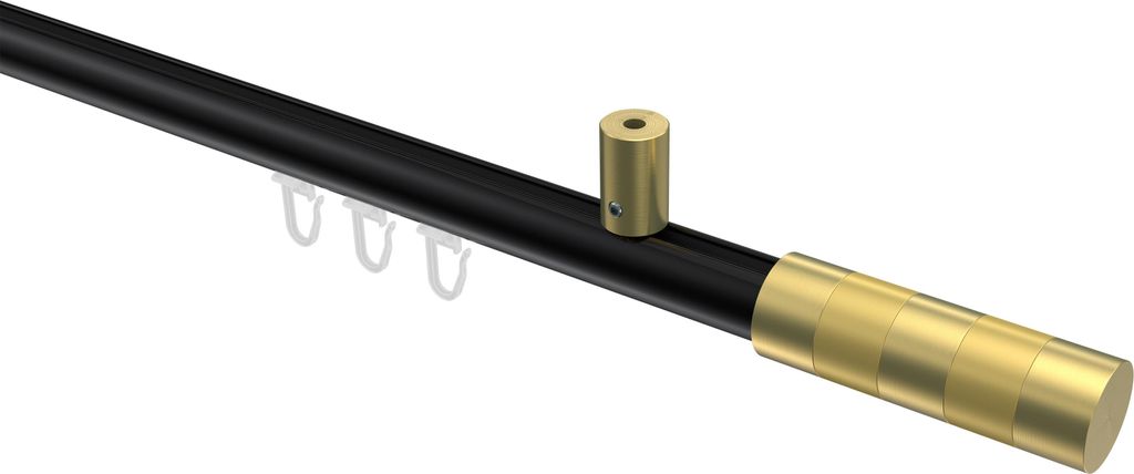 Interdeco Innenlaufstange / Gardinenstange mit Innenlauf Schwarz / Messing-Optik, Typ Sonius Mavell (Zylinder Bicolor) Deckenmontage, 20 mm Ø 1-l...