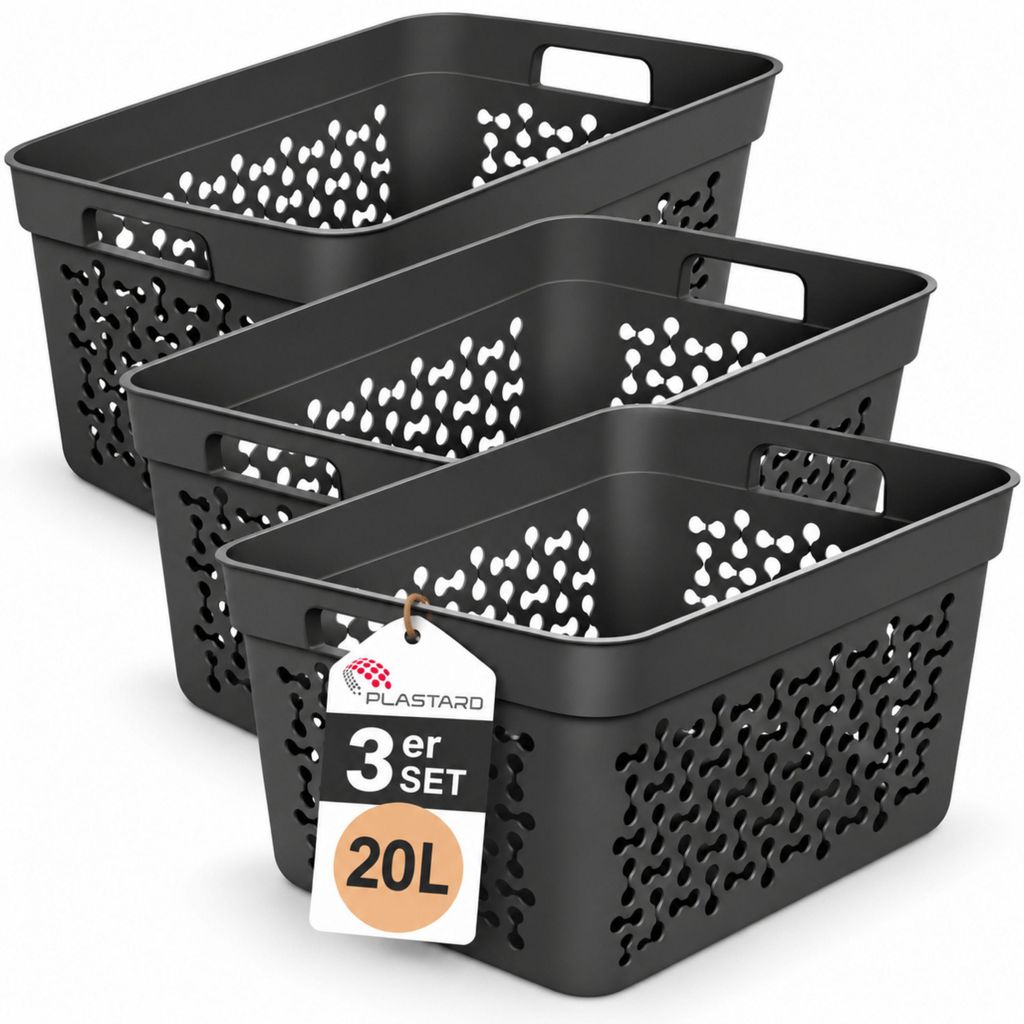 Plastard Wäschekorb 3er Set 20 Liter Grau aus Kunststoff Produktbild 