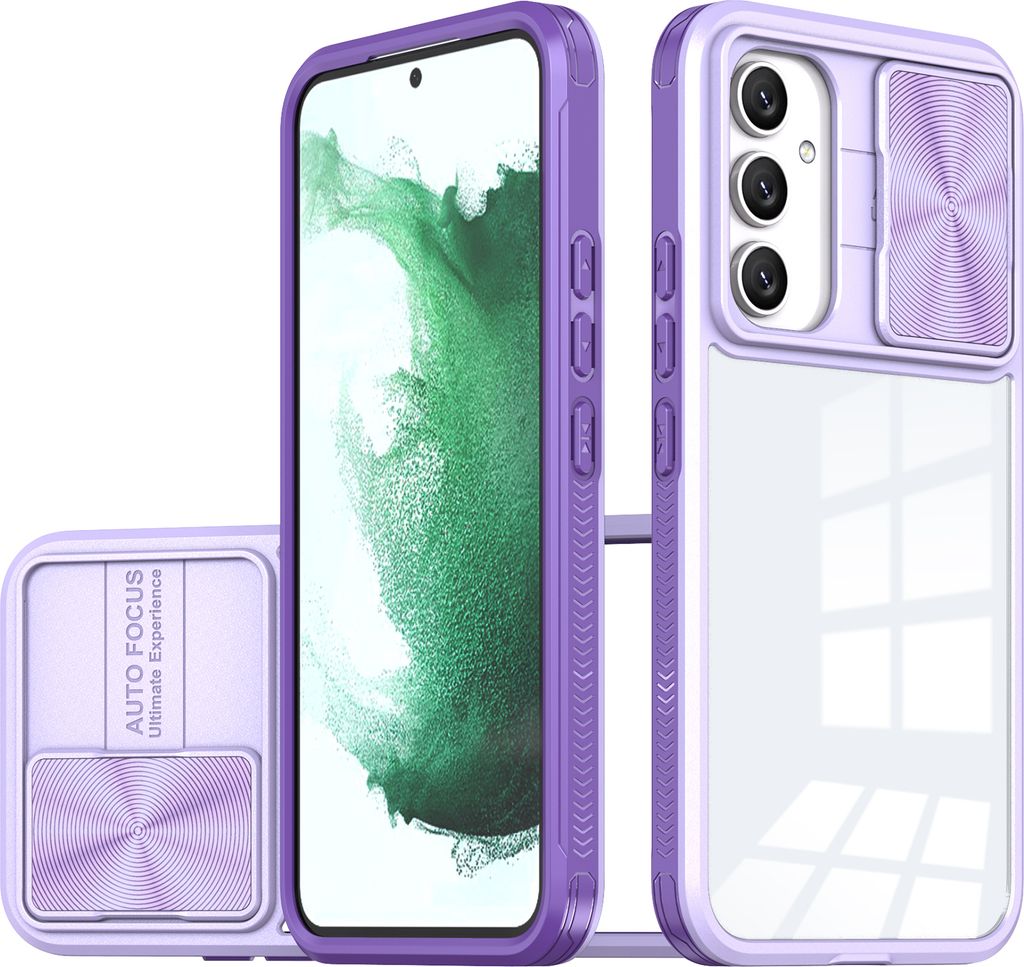 Hülle für Samsung Galaxy A54 Transparent TPU Bumper Schutzhülle mit Schiebe Kamera Schutz Lila