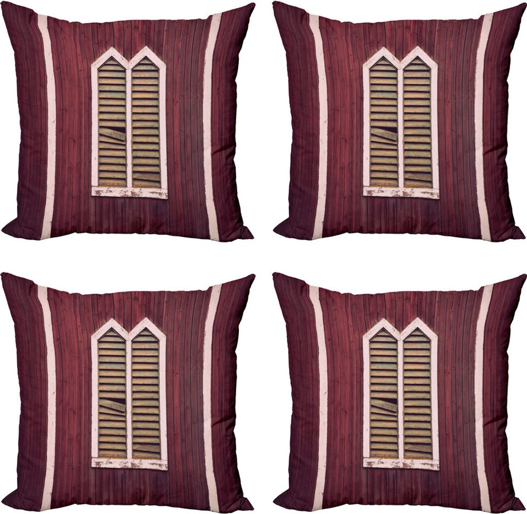 ABAKUHAUS Rollladen Kissenbezug Set (4 Stück), Retro Burgund Fensterläden, Moderner Doppelseitiger Digitaldruck, 60 cm x 60 cm, Burgunder und Rosa