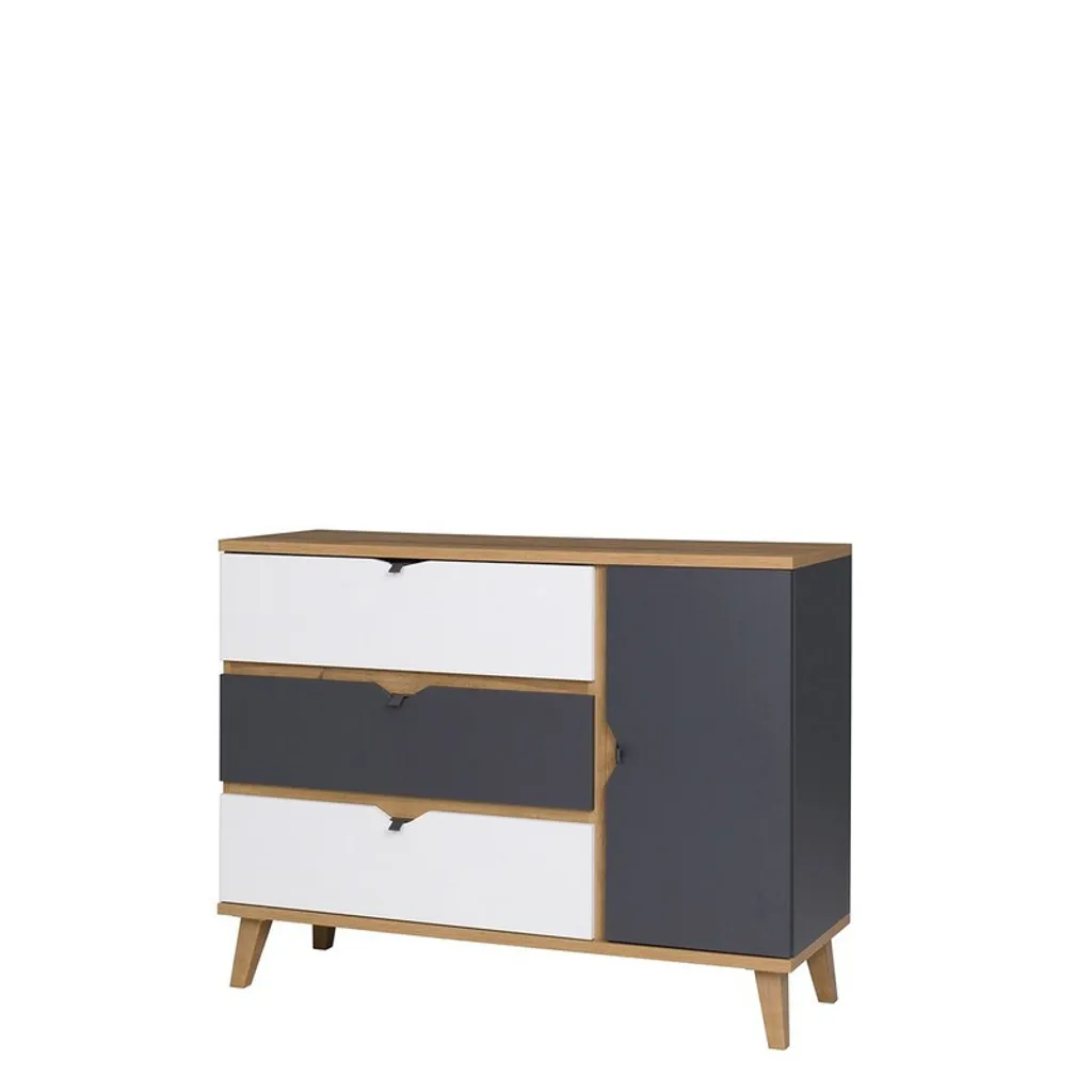 Commode de chambre VISTA - Rangement polyvalent chêne et blanc moderne