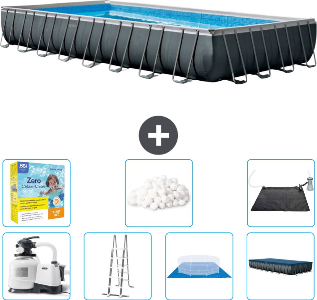 Intex rechteckiger Ultra XTR-Rahmenpool – 975 x 488 x 132 cm – inklusive Pumpe – Leiter – Bodenplane – Abdeckung Wartungspaket - Filterb...