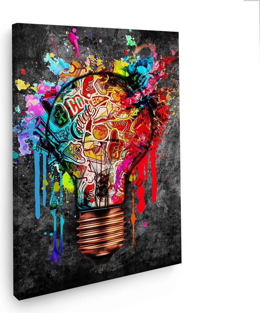 Wandbild Leinwandbild Glühbirne Graffiti Street Art Kunstdruck XXL Wanddeko: 60x90x4cm