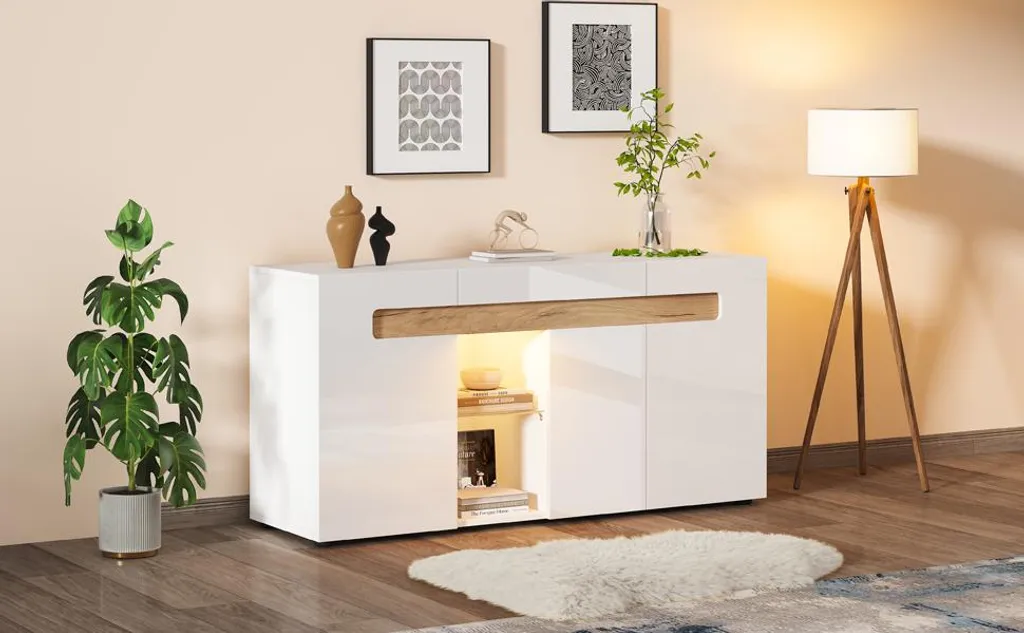 Buffet moderne blanc 140cm : optimisez votre espace avec élégance LED - 10