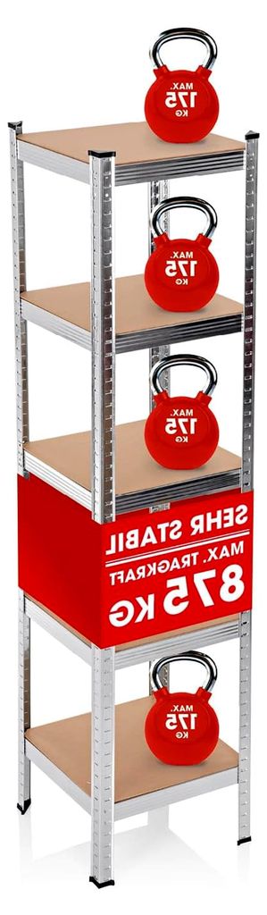 Schwerlastregal 40x40x180 cm | 875 kg Traglast, 175 kg pro Ebene | Regal und Werkbank | Kellerregal, Lagerregal mit 5 verstellbaren Ablagen | Für ...