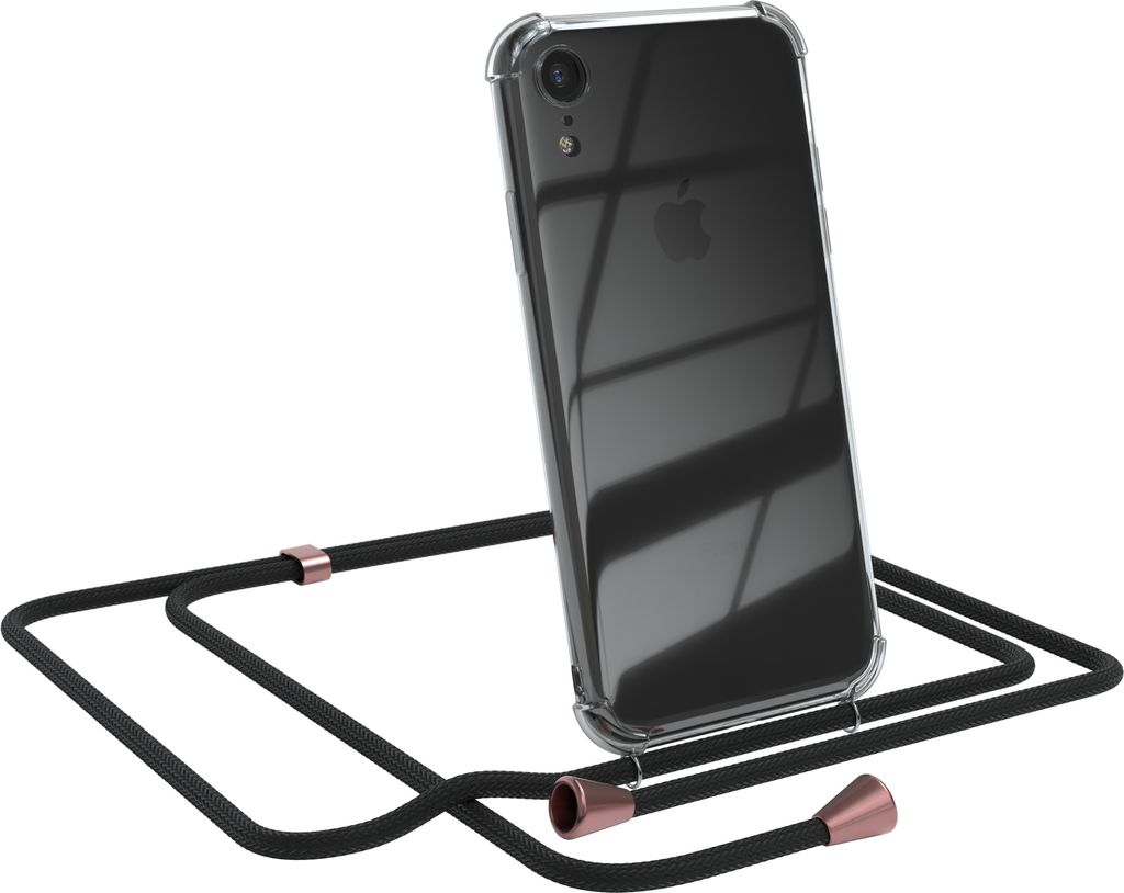 EAZY CASE Handykette kompatibel mit Apple iPhone XR, Handyhülle mit Umhängeband, Handykordel, Schutzhülle Clear, Band in Schwarz