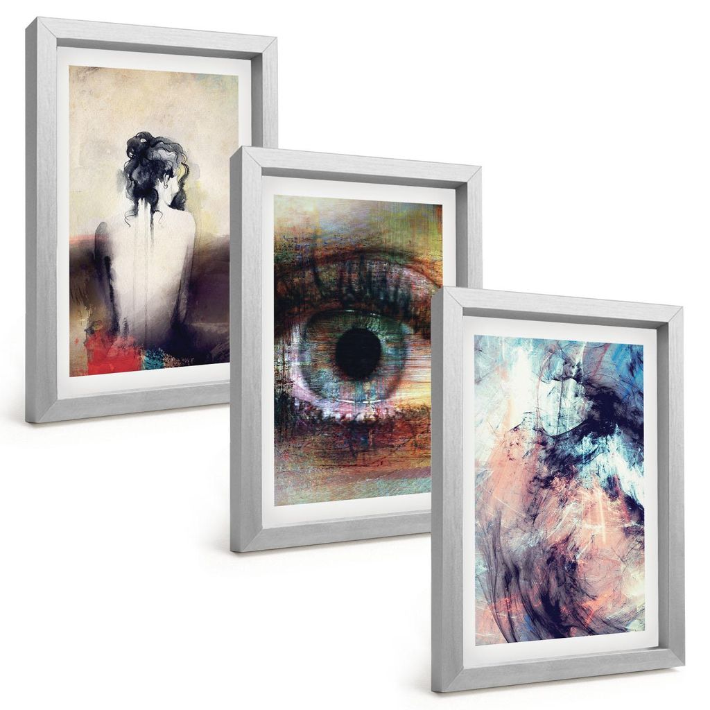 Bilder Set 3-teilig im silbergerahmten Rahmen – Wandbilder 3 Stück – gerahmte Poster für Wohnzimmer, Schlafzimmer und Flur – 20x30 cm – P...