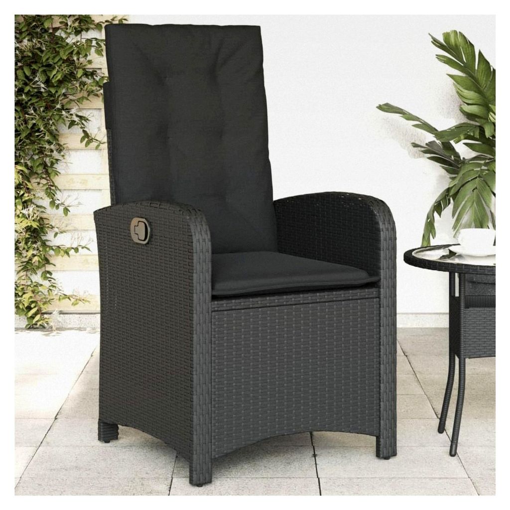Verstellbarer Gartensessel mit Kissen in Schwarz aus Poly Rattan