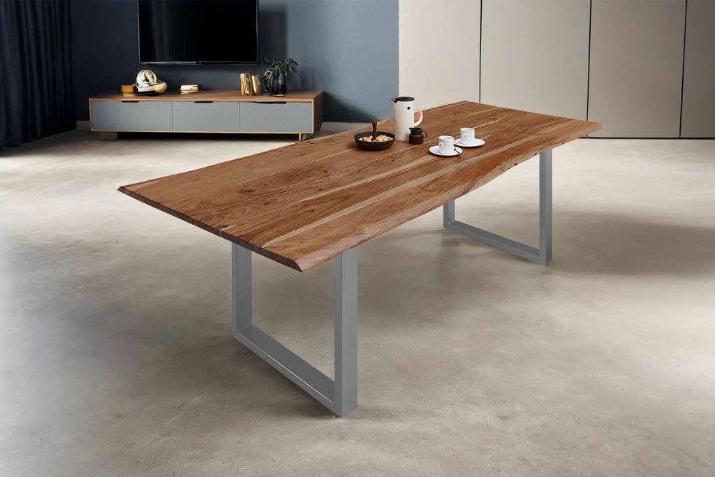 SAM Esstisch Baumkante massiv Akazie natur 120 x 80 silber MILO