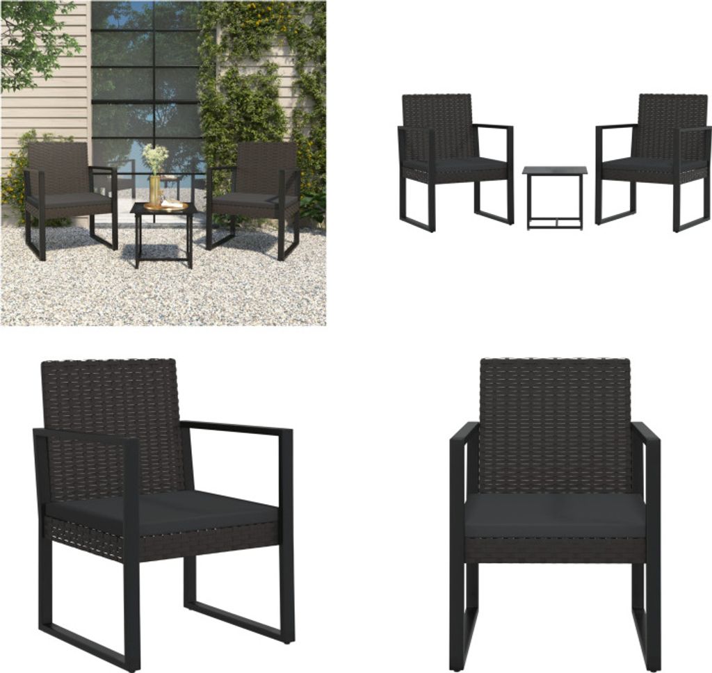 vidaXL 3 tlg. Garten Lounge Set mit Kissen Schwarz Poly Rattan - Garten-Lounge-Set - Garten-Lounge-Sets - Terrassen-Lounge-Set - Outdoor Lounge Set