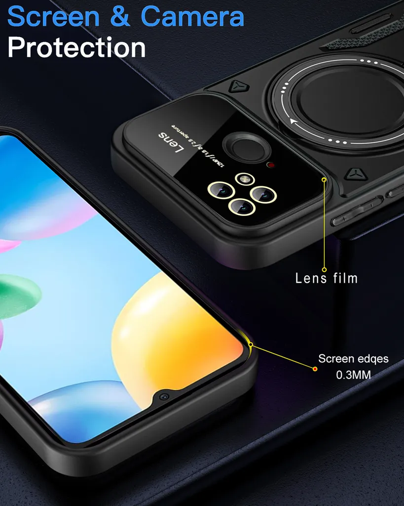 DOINK Cover Antiurto Per Xiaomi Redmi 10C / Poco C40: Custodia TPU+PC Con Anello Supporto E Attacco Magnetico, Nero