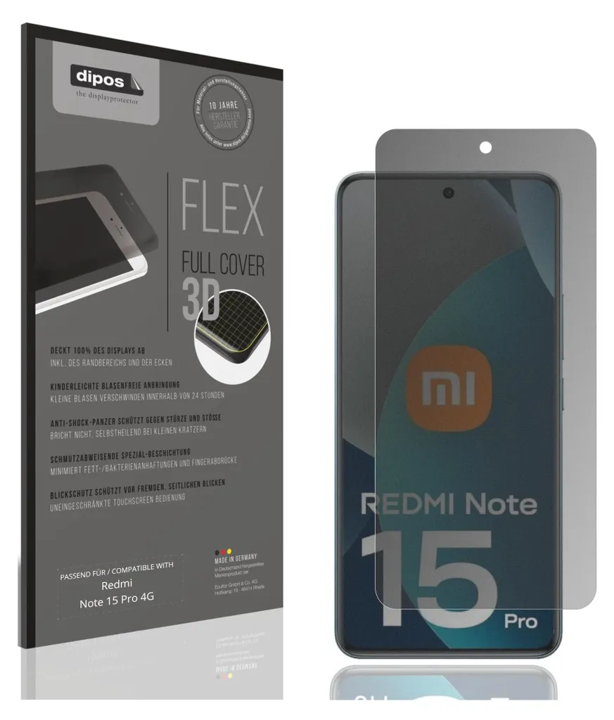 Dipos I Pellicola protettiva per lo schermo compatibile con Xiaomi Redmi 9A pellicola protettiva opaca con effetto privacy a 4 vie (volutamente più piccolo del vetro, poiché questo è curvo