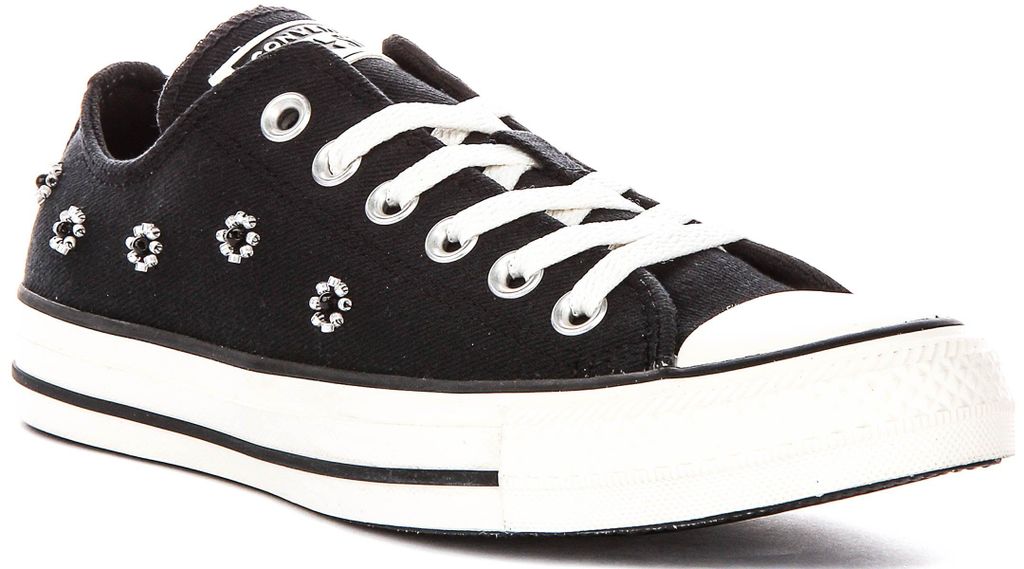 Converse Chuck Taylor A16679C in Schwarz mit Blumenperlen – Größe 6 (UK) – 39 (EU) – 6M/8F (US) / Schwarz