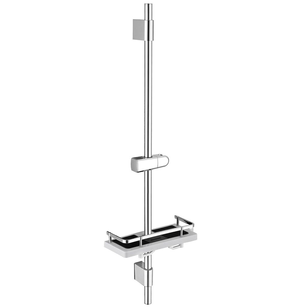 Duschstange Edelstahl mit Ablage 90cm höhenverstellbar, ohne Bohren, Frei kombinierbar mit Handbrause oder Badewannenarmatur, Chrom