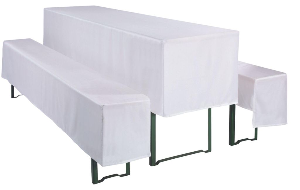 Biertisch-Hussen-Set 3 Teilig 1 x Biertischhusse 2 x Bierbankhusse weiß