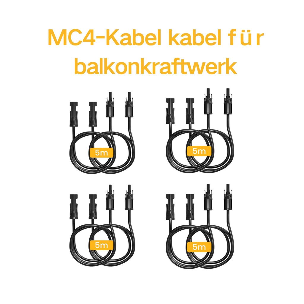 Powerness Solarpanel-Verlängerungskabel mit MC4-Stecker - MC4 Solarkabel - 5m, 4mm– 4 Sätze (8 Stück), 0% MwSt