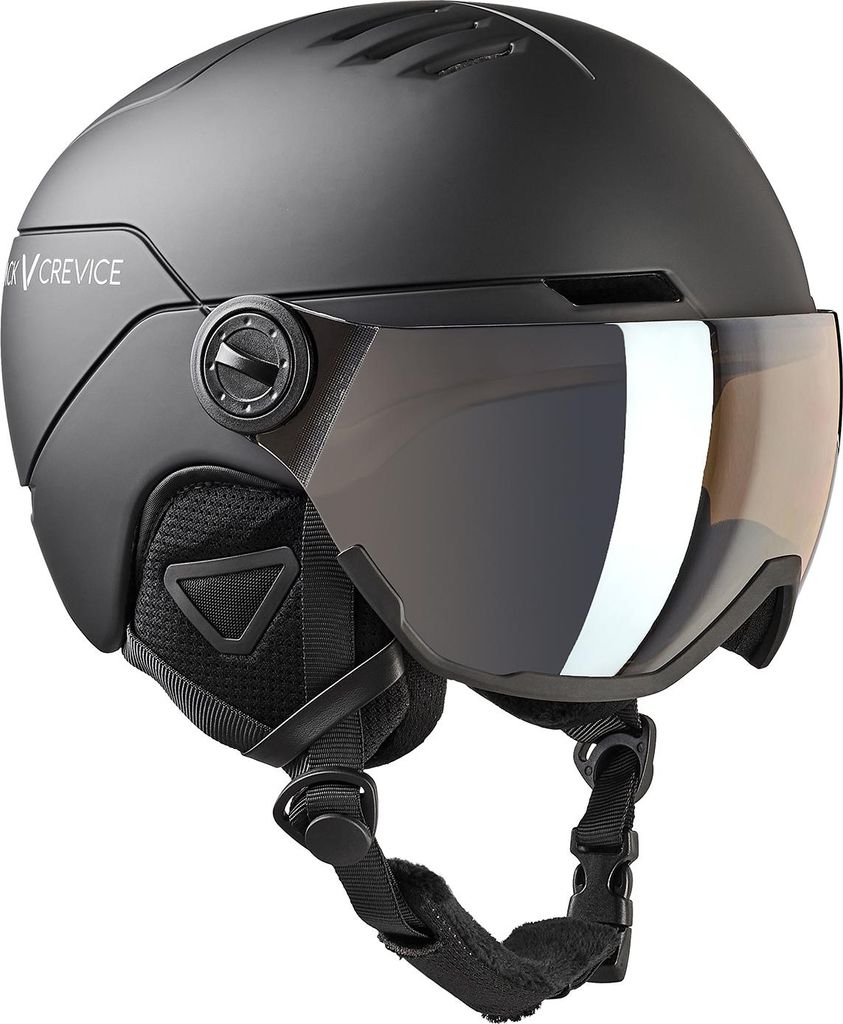 BLACK CREVICE - Kinder- & Jugend-Skihelm mit Visier | Modell: CORTINA | Farbe: Schwarz/Silber| Gr.: XXS = 1 (48-52 cm)