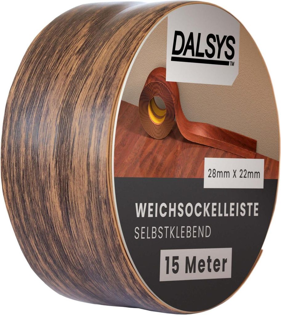 Dalsys Weichsockelleiste selbstklebend Kastanie 15m Klebeleiste, Abschlussleiste für Fugen in Wohnbereich, Küche, Bad, aus PVC Kunststoff