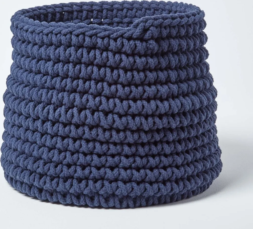 Grand Panier de Rangement en Coton Tressé Bleu Marine pour la Maison