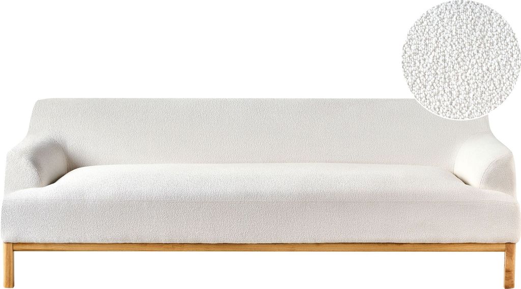 BELIANI 3-Sitzer Sofa Cremeweiß Bouclé-Stoffbezug mit Armlehnen Niedriger Rückenlehne Tiefer Sitzfläche Hohen Holzbeinen Skandi Wohnzimmer Stof...
