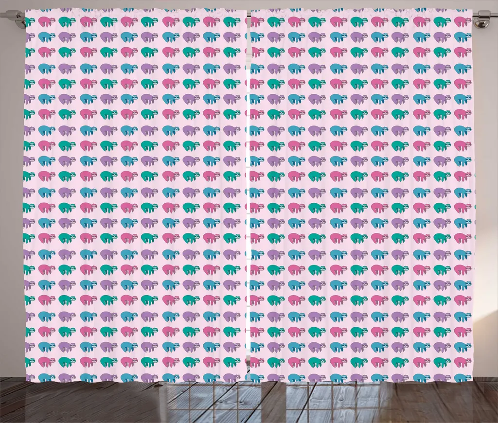 Rideau Décoratif Chambre Bébé Jungle Sloth Rustique 280x225 Rose