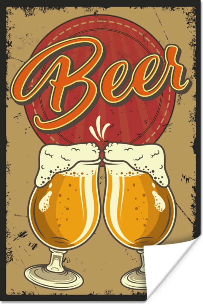 MuchoWow Poster Mancave - Biergläser - Vintage - Zeichnung 60x90 cm - Wanddekoration