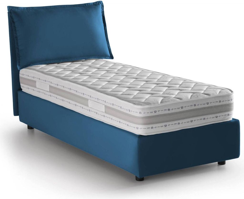 Einzelbett Penelope, Containerbett mit Stoffbespannung, 100% Italy, Frontöffnung, mit Matratze Cm 90x190 enthalten, Blau