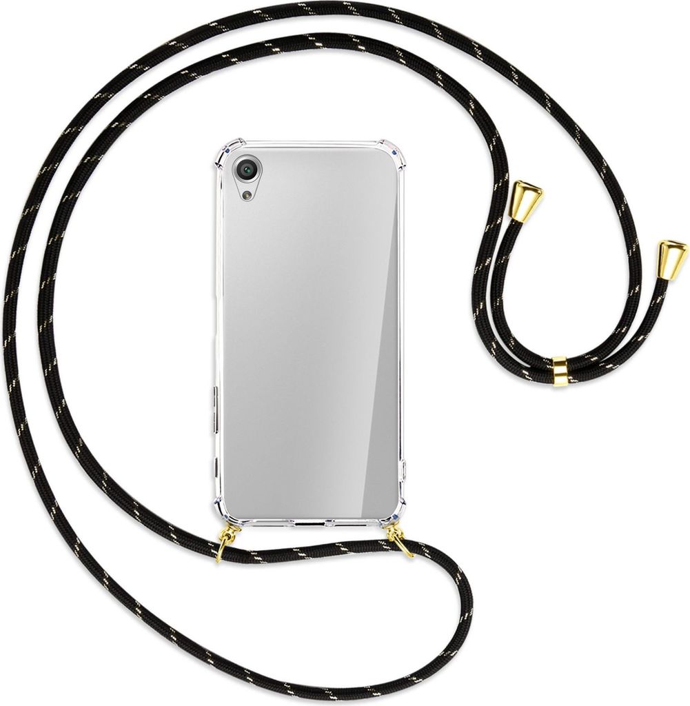 Handykette Backcover-Schutzhülle mit Band (Metall goldfarben) für Sony Xperia X Performance - schwarz/gold